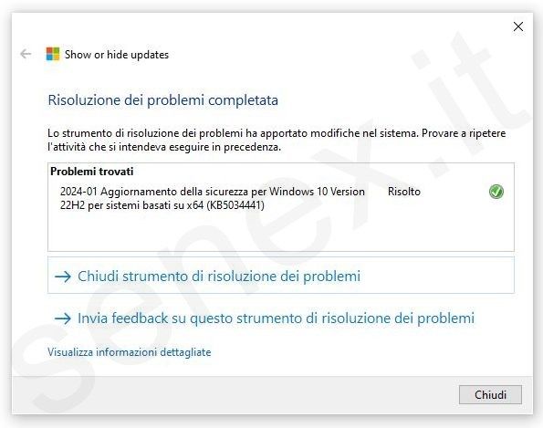 eliminare messaggio errore 0x80070643